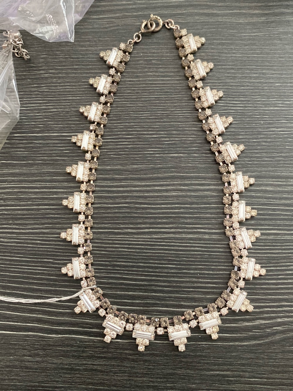 Rhinestone vintage Statement Necklace in Clear Crystal and light brown